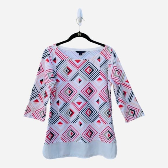 Tommy Hilfiger Geometric Print.3/4 Sleeve Tunic Top Size Med - Picture 1 of 8